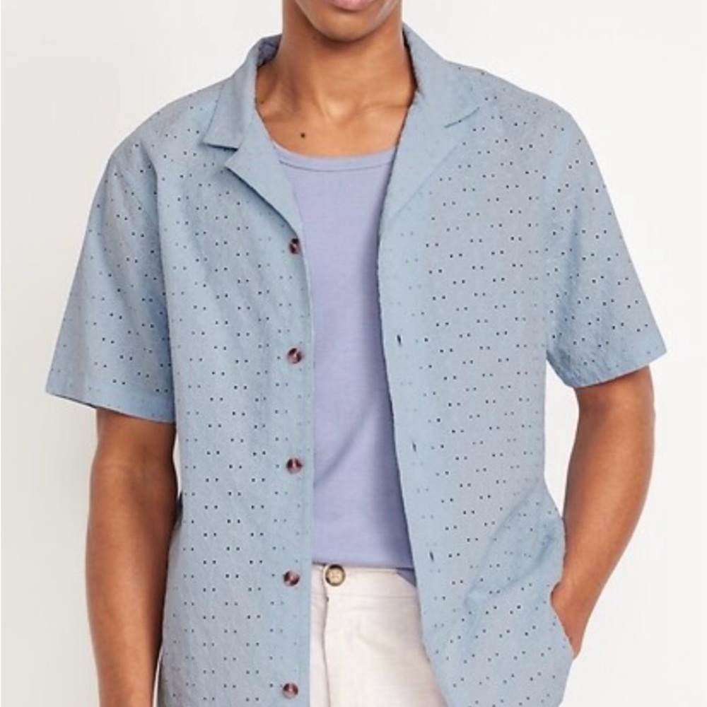 🔥NWT Old Navy Camp Button Down - Light Blue Short Sleeve Shirt